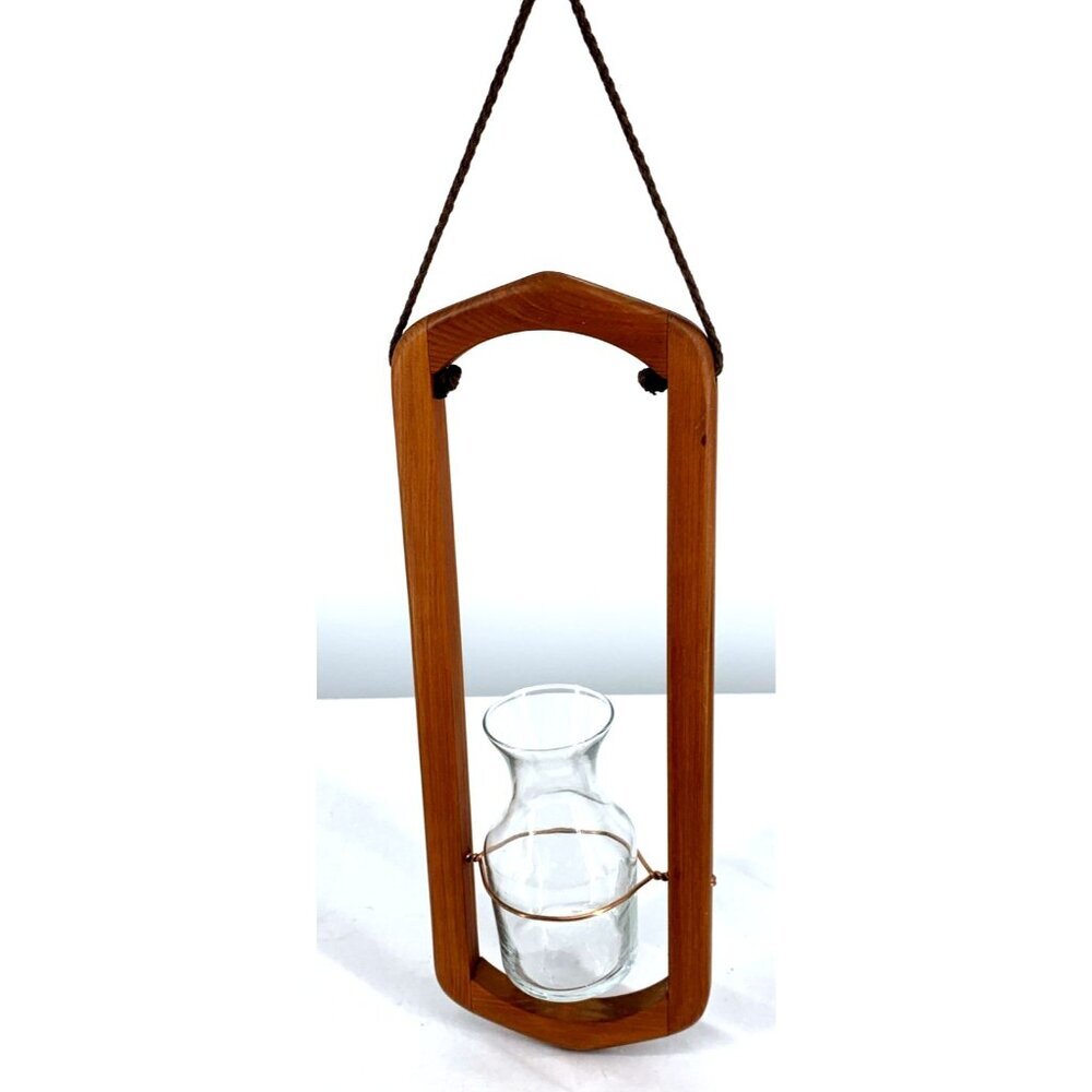 Wood and Glass Terrarium Starter Hanging Vase Plants Succulent Cactus 14"